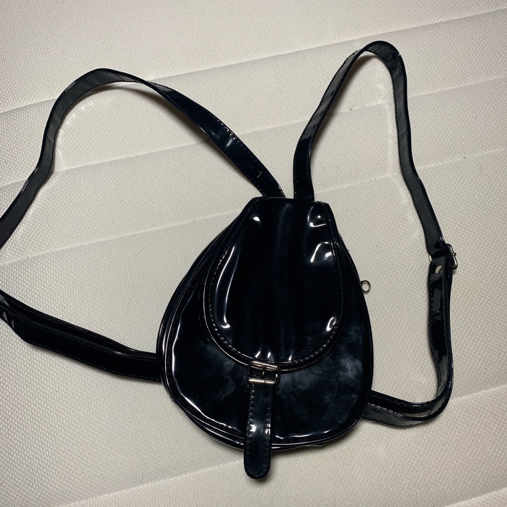 shiny black mini bag